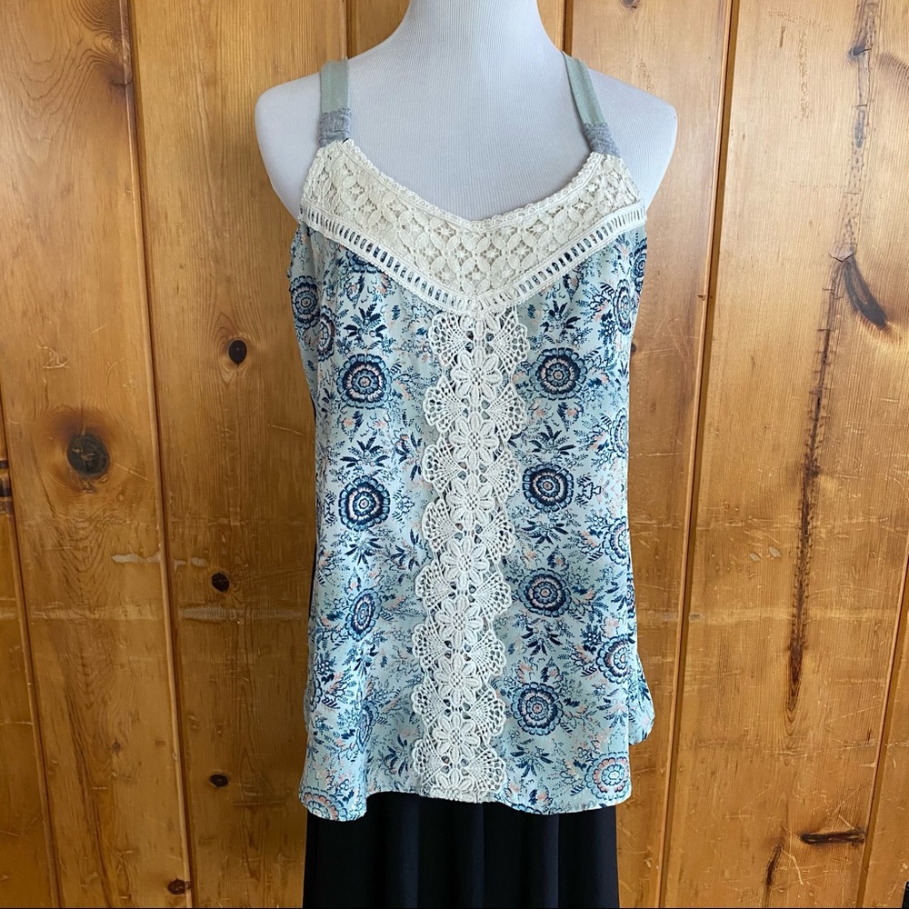 Maurices Blue and Cream Lace Tank Top